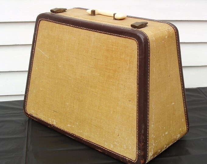 Vintage Sewing Machine Case Tweed Suitcase Rustic Storage Retro Luggage