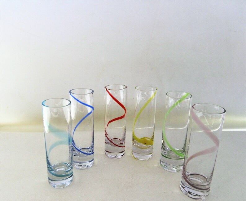 Vintage Tall Shot Glasses Multi Color Swirl Liquor Bar Glass Etsy