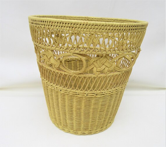 wicker trash can vintage wicker trash can waste basket yellow etsy wicker trash can vintage wicker trash can waste basket yellow etsy
