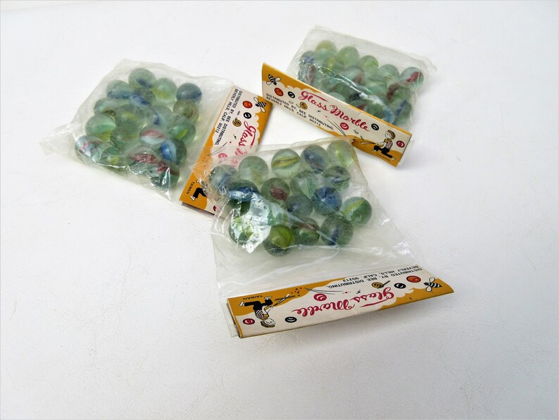 54 Marbles New Old Stock Vintage Glass Marbles in Bag