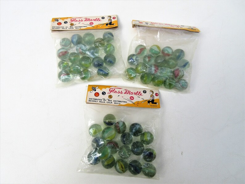 54 Marbles New Old Stock Vintage Glass Marbles in Bag