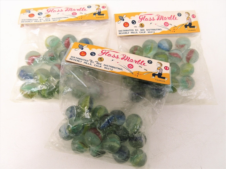 54 Marbles New Old Stock Vintage Glass Marbles in Bag