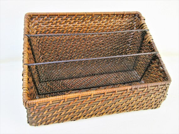 Vintage Desk Organizer Wicker Letter Holder Rattan Desk Etsy