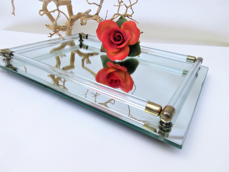Vintage Mirrored Perfume Tray Vanity Glass Mirror Display Centerpiece