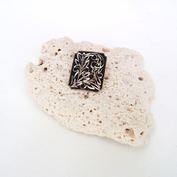 Black Silver Brooch, Sterling Silver Pin, Geometric Design, Damascene Brooch