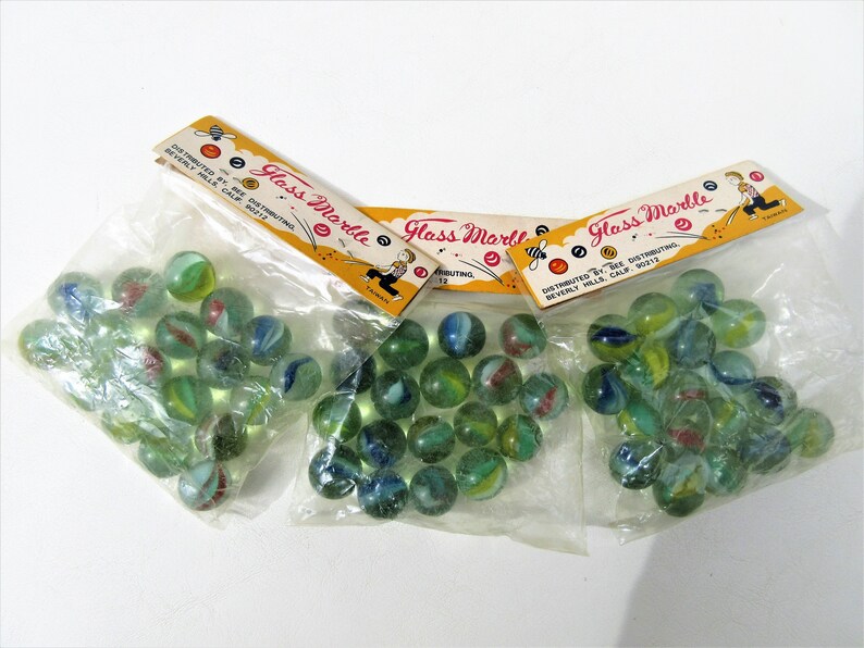 54 Marbles New Old Stock Vintage Glass Marbles in Bag