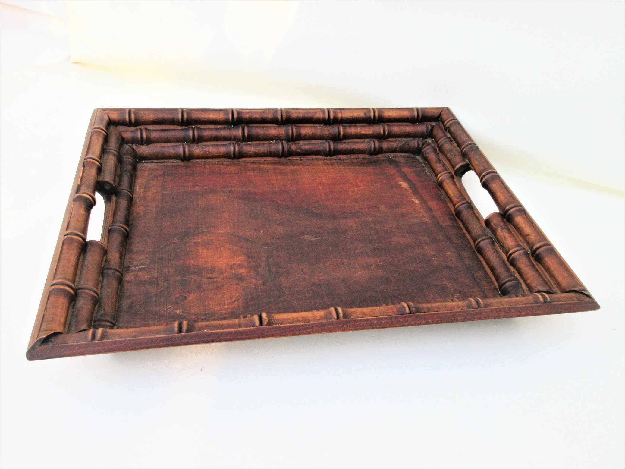 Vintage Wood Tray Serving Tray Tray with Handles Wooden Etsy