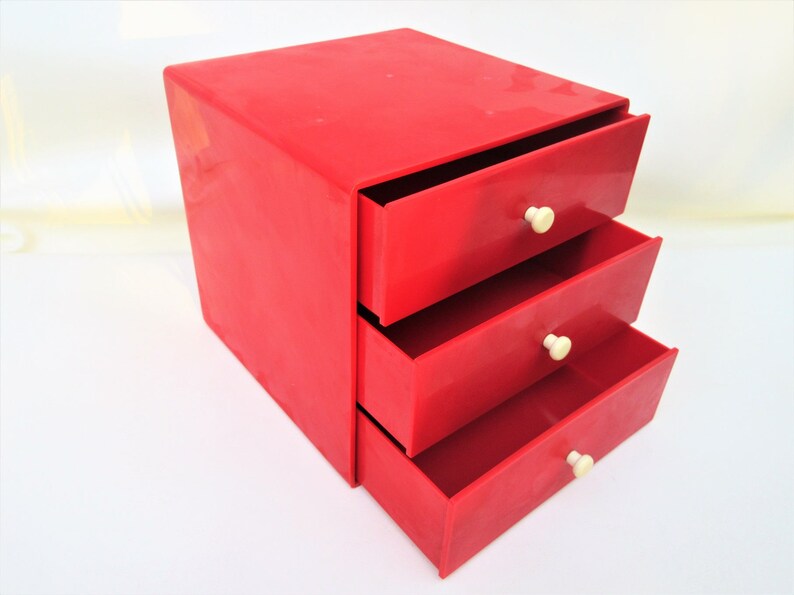 Vintage Chest With Drawers Red Plastic Storage Cabinet Etsy