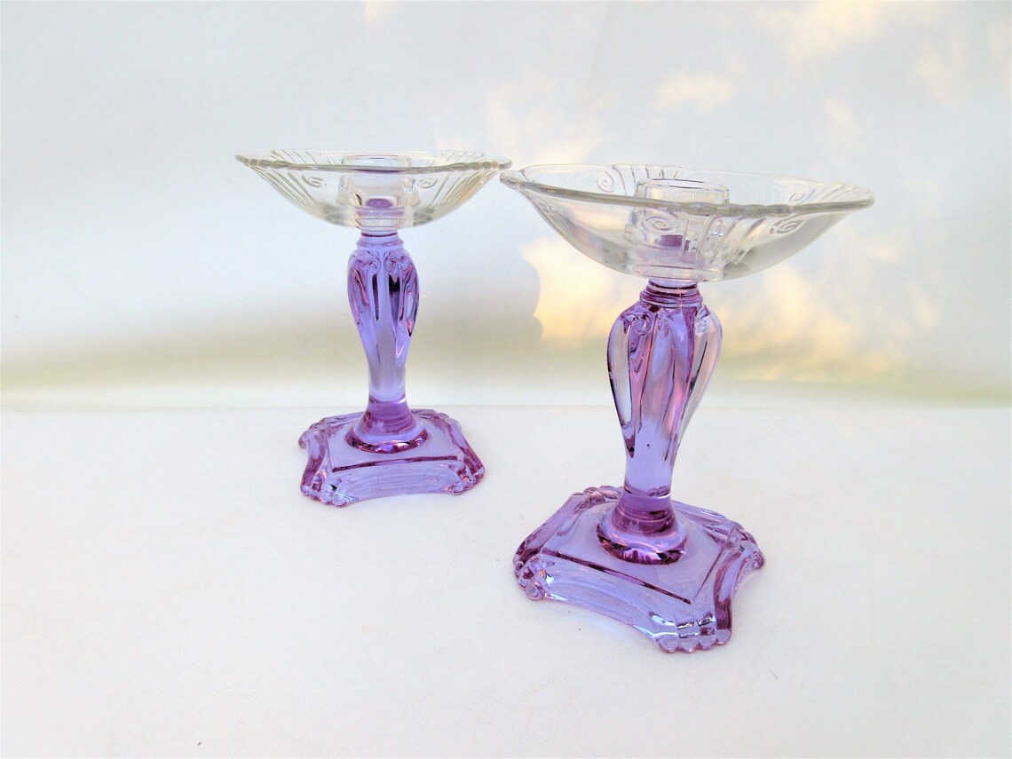 Vintage Rare Fostoria Glass Candle Holders Color Changing Etsy