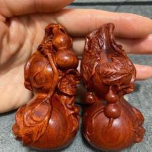 Hand-Carved Wooden Gourd Decor - Intricate Folk Art for Your Home