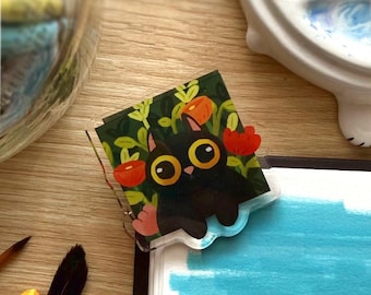 Black Cat Acrylic Binder Clip – Whimsical Floral Office Supplies