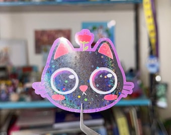 Holographic Flower Cat Stickers – Vinyl Decals for Water Bottles, Laptop, Collect