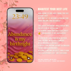 Abundance Is My Birthright” iPhone Wallpaper – Digital Lock Screen, Money Manifestation Background, Affirmation for Wealth & Prosperity