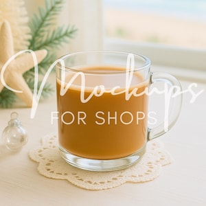 Printify 10oz Clear Glass Mug Mockup, High Quality Boho Christmas Coffee Cup Mockup, Real Clear Glass Mug Product, Minimalist Mockup
