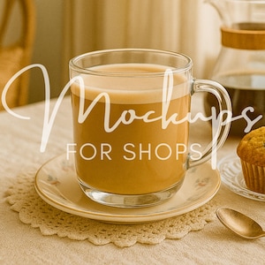 10oz Printify Clear Glass Mug Mockup, High Quality Boho Coffee Cup Mockup, Real Clear Glass Mug Product, Minimalist Mockup