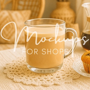 Printify 10oz Clear Glass Mug Mockup, High Quality Boho Coffee Cup Mockup, Real Clear Glass Mug Product, Minimalist Mockup
