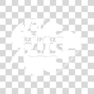 May include: White graphic design on a leaf shape. The text reads "Rainforest Falls" with additional text below. A frog is visible in the design. The words "Our Church Here" and "VBS 2020" are also visible.