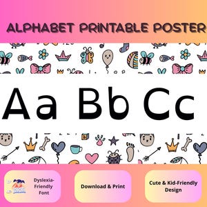 Art mural de l&#39;alphabet ABC pour enfants, affiche imprimable de A à Z pour la salle de classe ou la chambre de bébé | Tableau alphabétique éducatif pour tout-petits et enfants d&#39;âge préscolaire