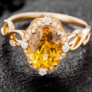 Natural Yellow Tourmaline Engagement Ring, Vintage Oval Cut Solid Gold Wedding Ring, Elegant Bridal Fine Jewelry, Anniversary Gift for Her