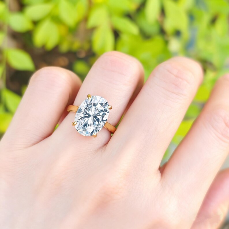 Oval Moissanite Engagement Ring in 14K Solid Gold , Classic Minimalist ...