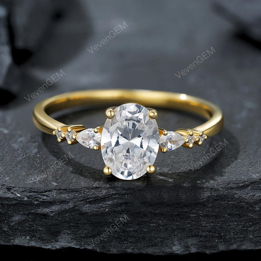 Oval Cut Moissanite Engagement Ring, 14K Yellow Gold Classic Solitaire ...