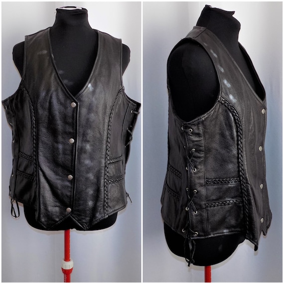 Vintage Black Leather Riding Vest By Excelled Size
