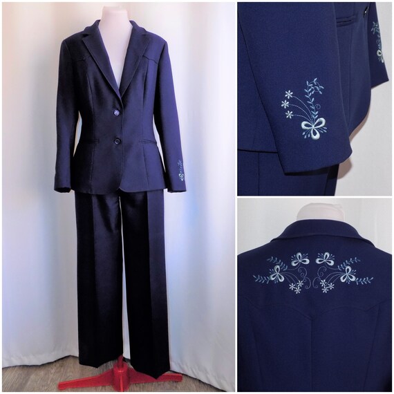 Vintage 70s Women's Blue Western Embroidered Pant