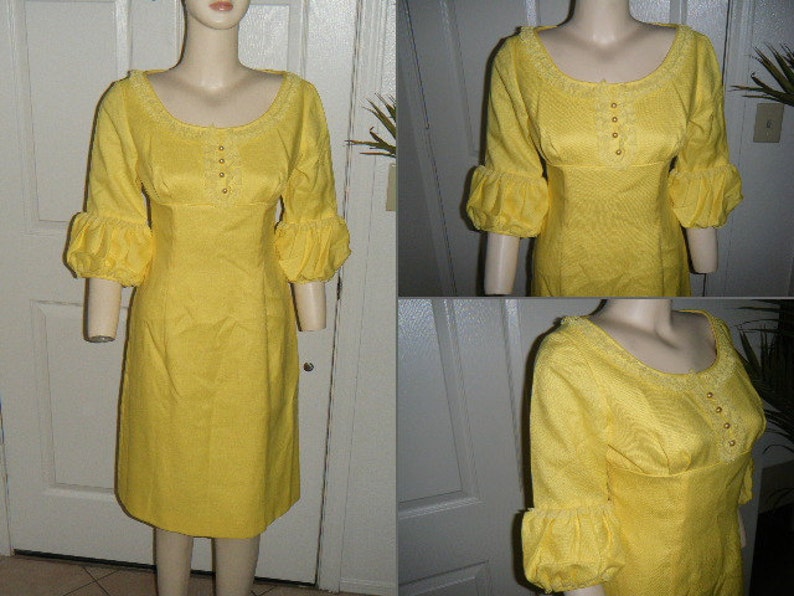 Vintage 60/'s Mod Yellow Dress with Edwardian Sleeves