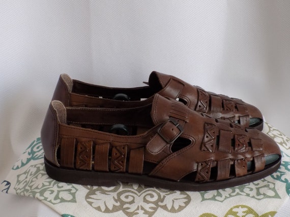 Vintage Men's Brown Leather Huarache Woven Sandals