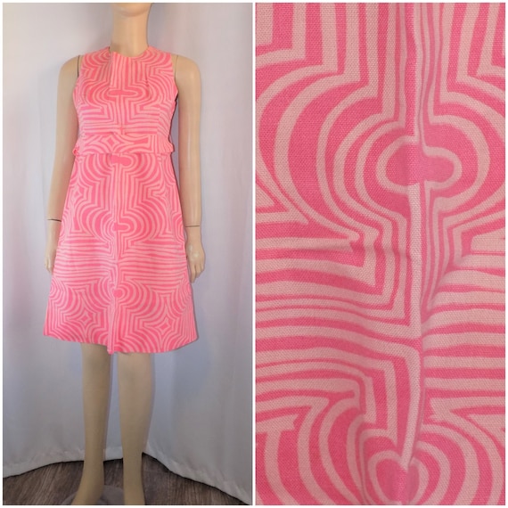 Vintage MOD Pink Psychedelic Sleeveless Dress By L
