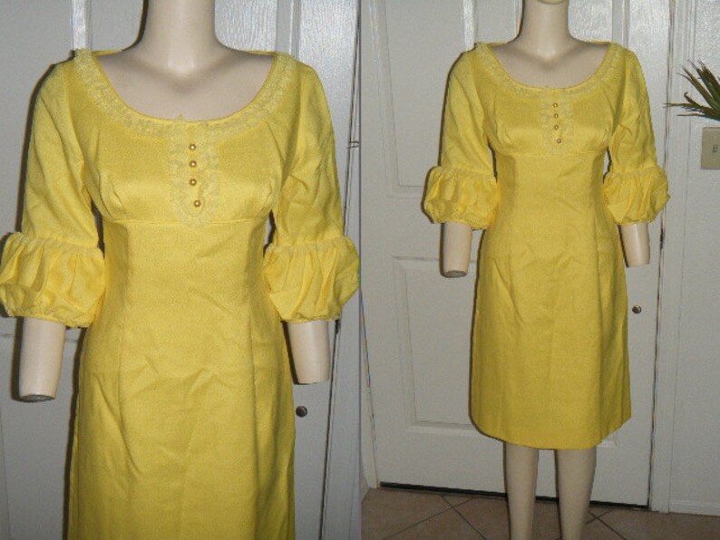 Vintage 60/'s Mod Yellow Dress with Edwardian Sleeves