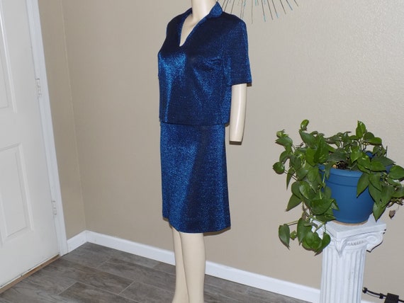 Vintage 50s Blue Black Metallic Mylar Lame Knit Pe