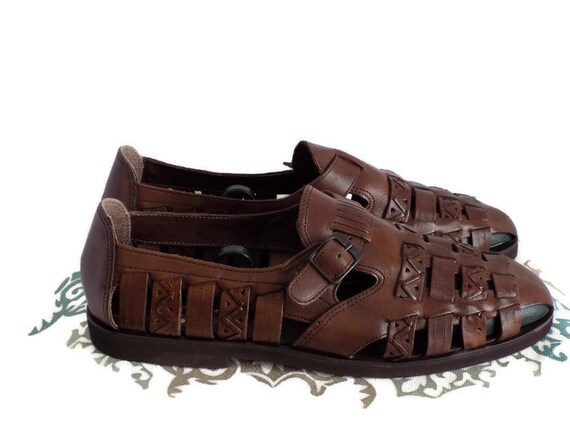 Vintage Men's Brown Leather Huarache Woven Sandals