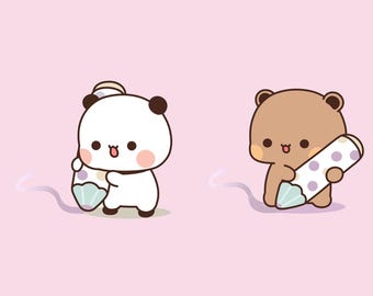 Bubu and Dudu Bear Panda Couple love PNG Images High definition, Kawaii Bubu Dudu Mega Pack Digital Pictures download gift her