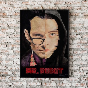Mr. Robot Fan Art - Split Portrait of Elliot and Mr. Robot - Colored Pencil and Ink Drawing - Digital Download