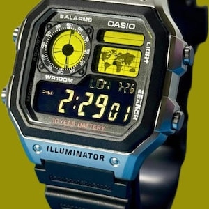 Custom Casio AE1200 Mod – Yellow & Black World Time Watch (Negative Screen Display)