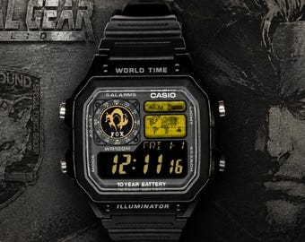 Custom Casio AE1200 „Metal Gear Soild“ Mod Negative Display– | Weltzeit Digitaluhr | Retro Uhr | Individuell gefertigtes Geschenk für Gamer | Das Wesentliche
