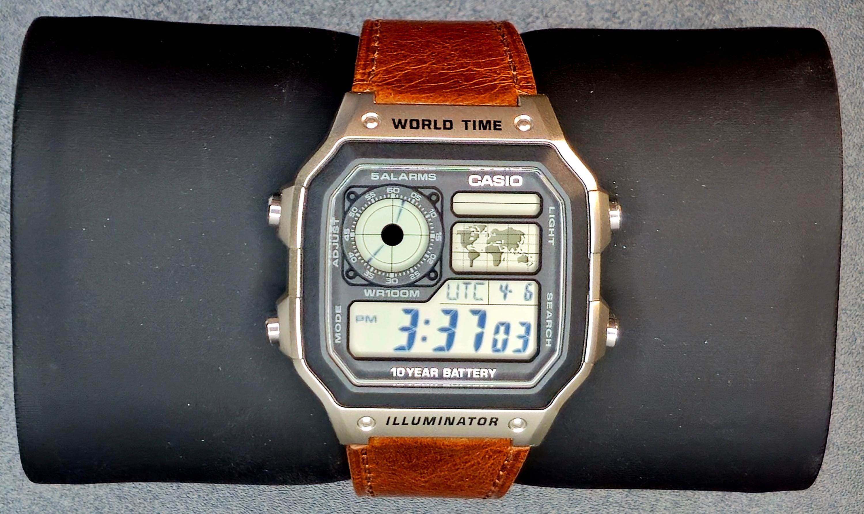 Custom Casio AE1200 Silver Mod | Genuine Leather Band, World Time