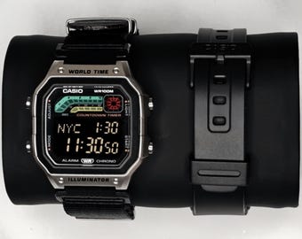 Mod Casio WS-1600 personalizzato – Custodia AE1200 grigia e nera, schermo negativo, Essentials