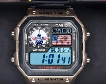 Custom Casio AE1200 “Top Gun Maverick” Mod | World Time Watch | Fighter Jet Themed Watch | Retro Digital Watch | Gift for Him