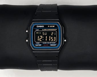 Casio F91W Mod nero personalizzato: orologio digitale con display negativo retrò