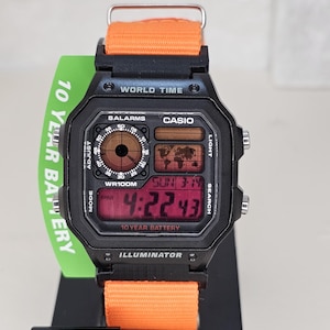 Custom Casio Royale AE1200WH: Sunset Screen Mod & Red Strap