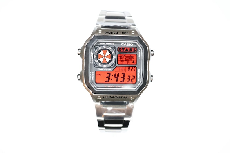 Custom Casio AE1200 “Resident Evil” Mod – | World Time Digital Watch | Themed Retro Watch | Custom Gift for Gamers | Essentials image 7