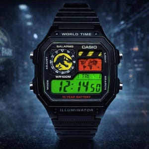 Custom Casio AE1200 "Jurassic Park" Mod: World Time Digital Watch