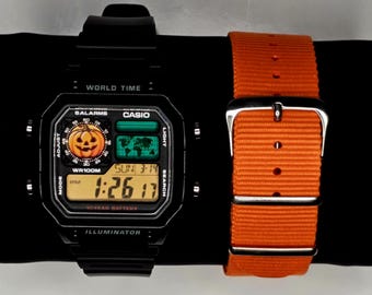 Custom Casio AE1200 Halloween Modified Pumpkin Screen Digital