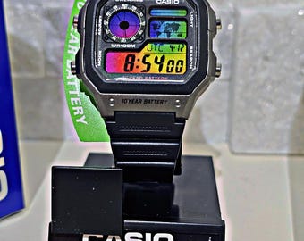 Casio Royale AE1200 Kundenspezifische Regenbogen-Mod | Weltzeit Digitaluhr | Einzigartiges Modifiziertes Casio
