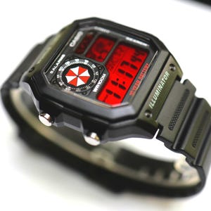 Custom Casio AE1200 “Resident Evil” Mod – | World Time Digital Watch | Themed Retro Watch | Custom Gift for Gamers | Essentials image 2