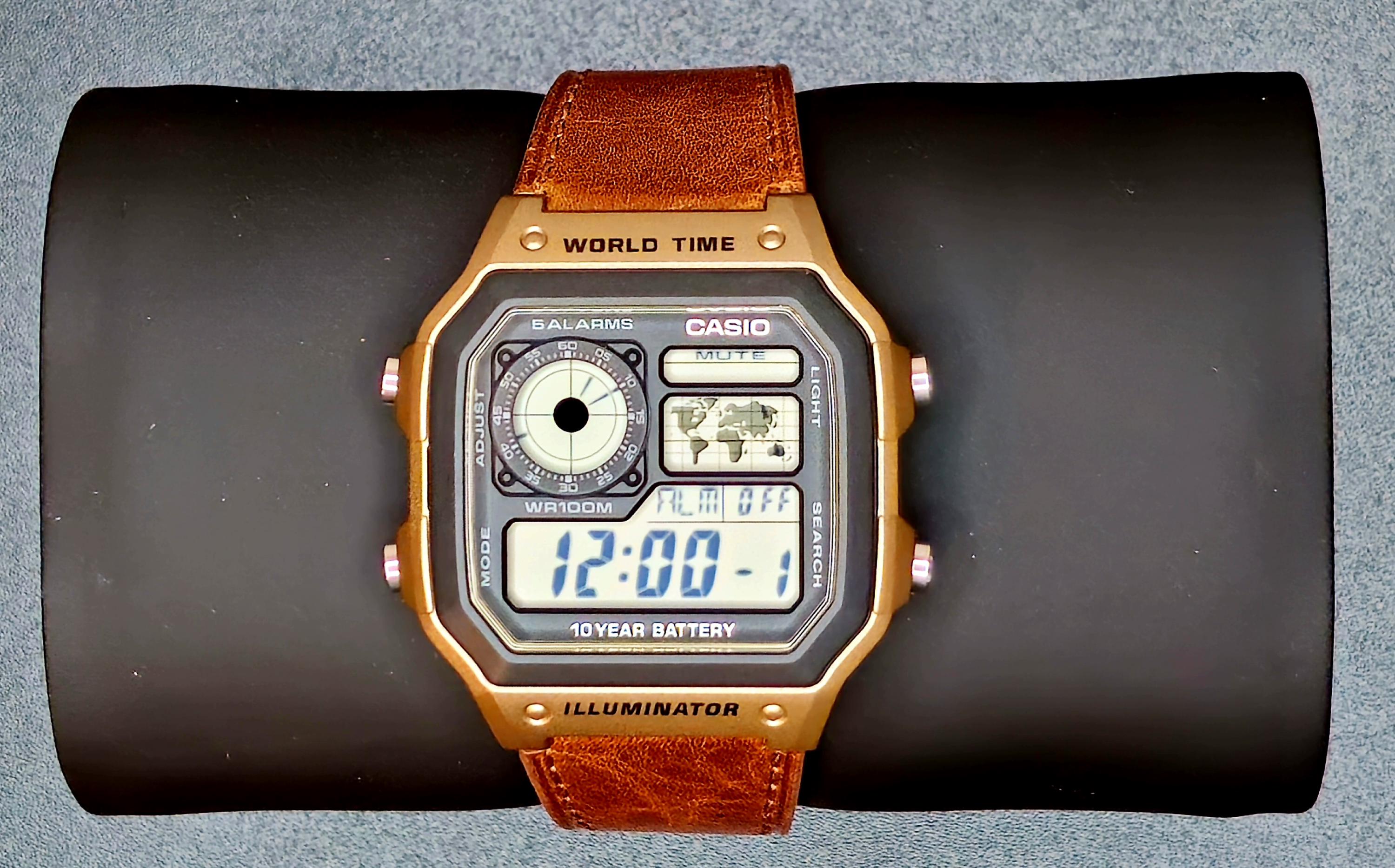 Custom Casio AE1200 Bronze Mod | Genuine Leather Band, World Time
