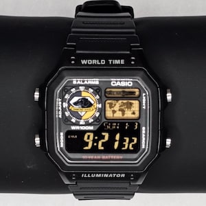 Custom Casio AE1200 “Metal Gear Soild” Mod Negative Display–| World Time Digital Watch | Retro Watch | Custom Gift for Gamers | Essentials image 2