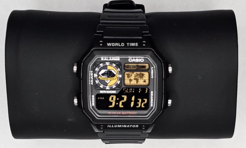 Custom Casio AE1200 “Metal Gear Soild” Mod Negative Display–| World Time Digital Watch | Retro Watch | Custom Gift for Gamers | Essentials image 2